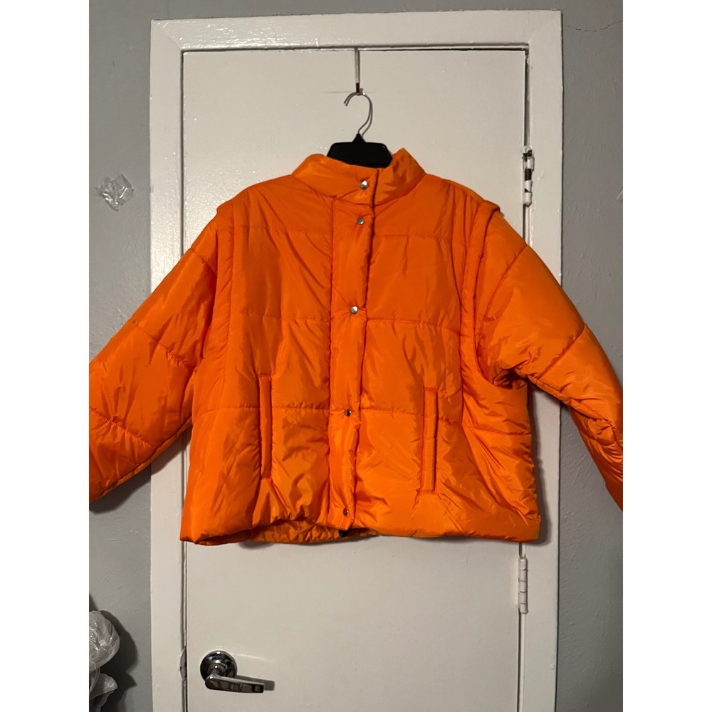 Culture Couture Orange Convertible Puffer Jacket Vest Detachable Sleeves XL NEW